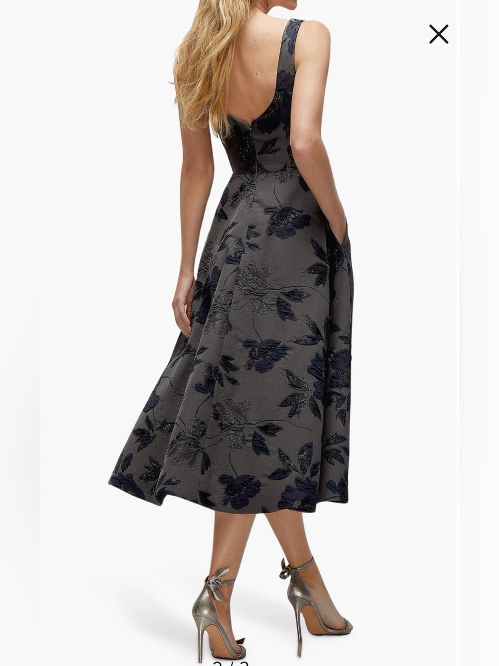 Dessy Collection Metallic Fit&Flare Midi Dress, Size 2 - Picture 2 of 11